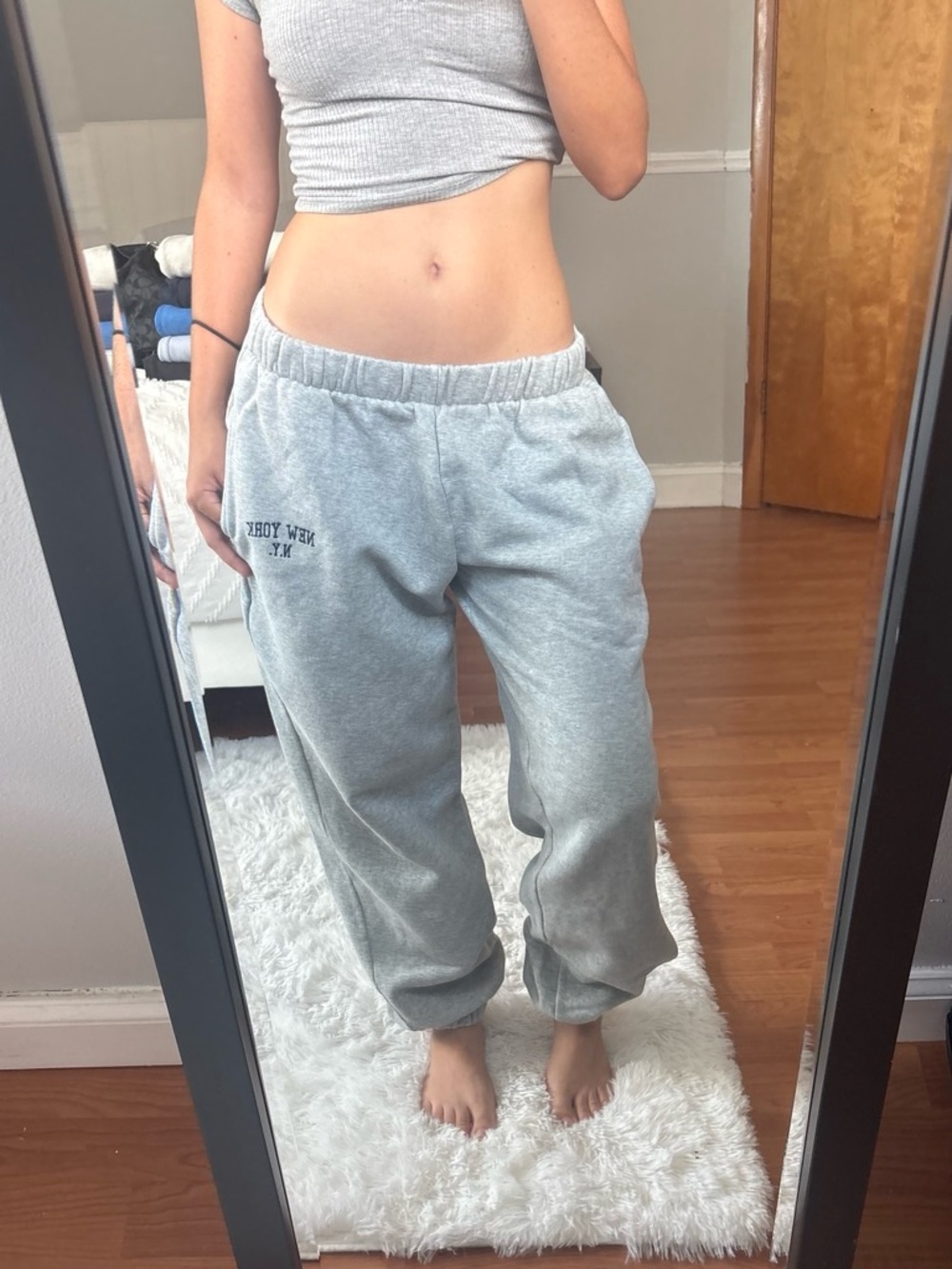 Brandy Melville Light Gray Elastic-Waist Sweatpants